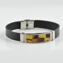 Leather Amber bracelet for men mix beads